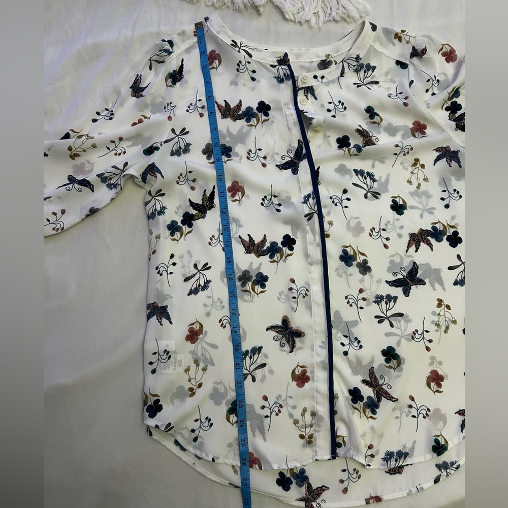 Ann Taylor LOFT Size Medium Sheer Floral Spring Colorful Blouse - Picture 6 of 8